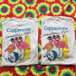 Lot 2 Vintage Coppertone Pink Flamingo Tshirts   SINGLE STITCH